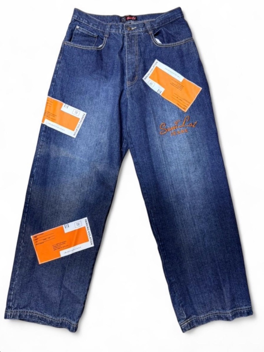 VINTAGE NYC Parking Violations Ticket Mens Sz 34x32Hip Hop Denim Soul Lot Jeans